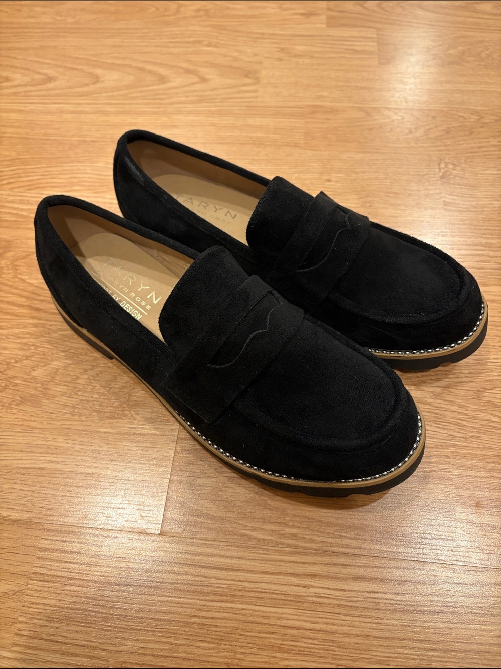 Taryn Rose Black Suede Penny Loafers